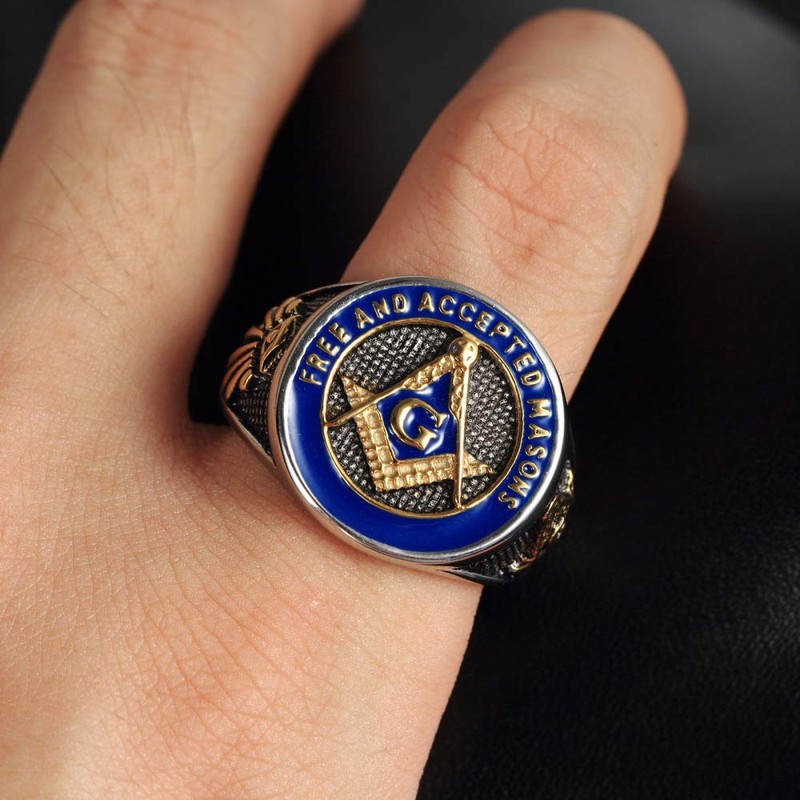 SMANXEY Freemason Blue Lodge Classic Symbol Entry Ring for Men