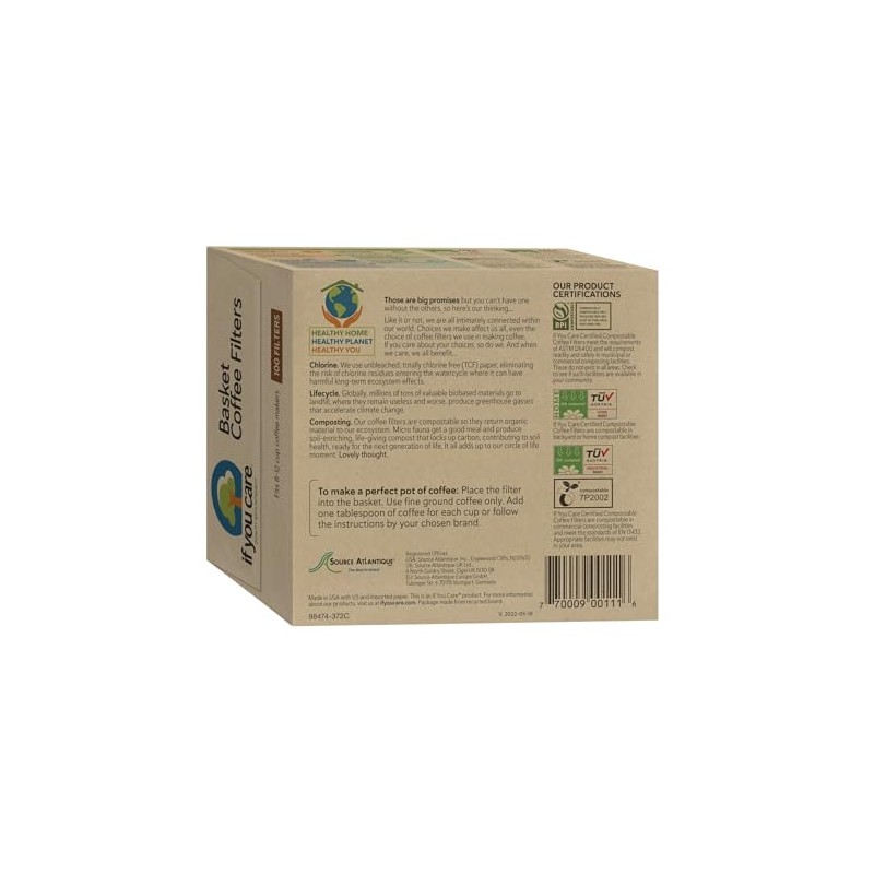 If You Care Unbleached Coffee Filters, Basket Style, 8 Inch