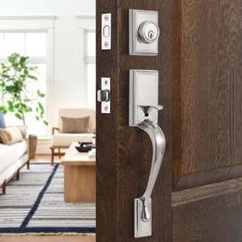 GUA OYH Front Door Lock Set - Satin Nickel Exterior Handle With Single Cylinder Deadbolt - Entry Set for Office (L36158-S-S115)