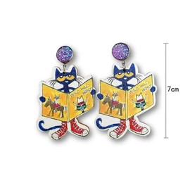 Zhang shine Lightweight Wood Reading Earrings, Cute Cat Read Book Full Of Love Earrings for Teachers Student, Love Learn Love Read Earrings for Women