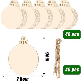 Pack of 40 DIY Christmas Decoration Wood, Christmas Wooden Pendants, Gift Tags Christmas Wood, Snowflakes Wood for Painting, Crafts, Christmas Wood, Christmas Decoration, Tree Decoration Wood