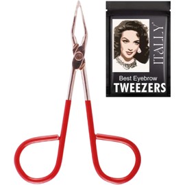 ITALLY Professional Salon TWEEZERS with Easy Scissor Handle, The BEST PRECISION EYEBROW TWEEZERS Men/Women, Pinzas Para Cejas, Ingrown Hair, Blackhead;Colors MADE IN MEXICO (Red-Berry)