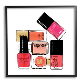 Stupell Industries Stack of Nail Polish Glam Fashion Beauty Cosmetics, Designed by Martina Pavlova Black Framed Wall Art, Pink
