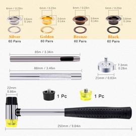 Rustark 240 Sets 1/4 Inch Colored Grommet Assortment Kit with 4 Pcs Setting Install Tool, 6mm Metal Eyelets Set in Storage Box for Clothes Shoes Bag Paper Leather Crafts DIY Projects