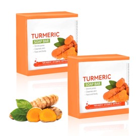 2 Stück Kojisäure-Seife, Organic Turmeric Brightening Soap Bar, Naturseife Kurkuma-Seife, Kurkuma Seifenstück für Gesicht und Körper Badeseife Reinigt und Hellt die Haut