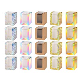 Anlising Pack of 20 Individual Cupcake Boxes, Kraft Paper Gift Boxes with Viewing Window, Paper Bakery Boxes, Kraft Paper Cardboard with Viewing Window, Pastry Packaging Boxes, for Muffins, Weddings,