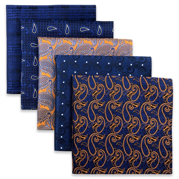 SHLAX&WING 5 Pieces Assorted Mens Silk Pocket Square Handkerchiefs Set