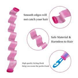 No Heat Hair Curlers for Long Hair Wave Hair Rollers 30pcs Magic Hair Curlers Spiral Styling Kit with 2 Styling Hooks DIY Spiral Hair for Girls and Women, 6 Colors of 45cm