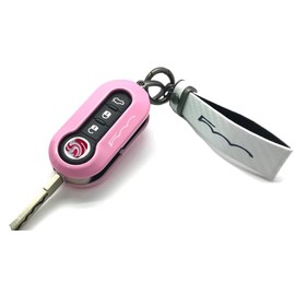 Generisch Nordecco Gl?nzendes Schlsselanh?nger-Geh?use kompatibel mit Fiat 500C 500-500L Abarth Grande Punto Brava Panda Stilo Linea (wei?er Schlsselanh?nger, rosa Hlle)
