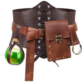 Renaissance Belt Pouch Waist Phone Bag Potion Bottle Skirt Hike Hook Corset Retro Medieval Festival Costume Accessories (Black, M-Waist/31.5"-38")