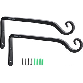 2 Pack Metal Wall Hooks,Plant Basket Bracket Hook Hanger, 10 in Heavy-Duty Metal Hooks Holders for Hanging Lanterns, Bird Feeder, Flower Basket,Wind Chimes Decor