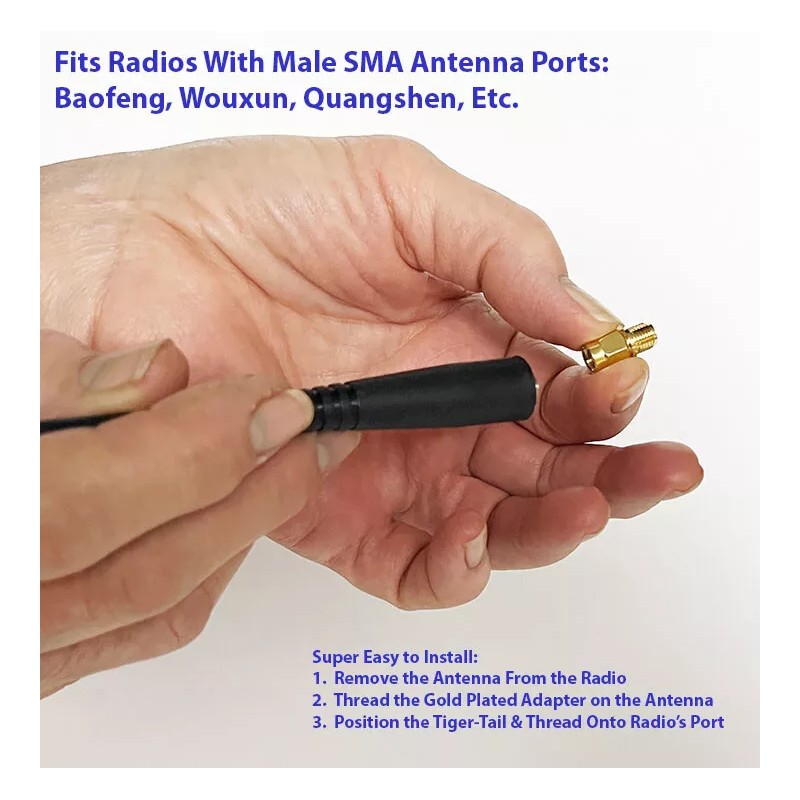 Radio-Tecs HAM Antenna Tactical Counterpoise Tiger Tail Tri-Band Both SMA