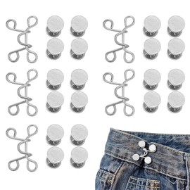 5 Sets Adjustable Waist Tightener Button Silver Pant Waist Tightener Round Jeans Waist Tightener for Loose Trouser Jeans Waist Tightener Clips Buttons Reusable Waistband Tightener Without Sewing