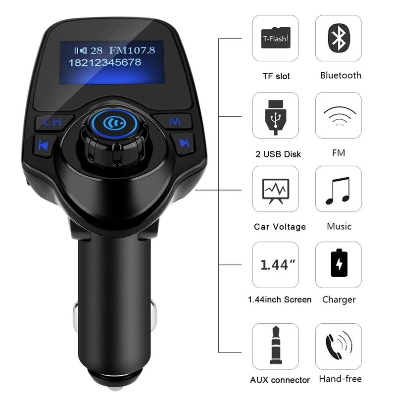 Yctze T11 Bluetooth-Freisprecheinrichtung, MP3-Player, FM-Transmitter, USB-Ladegerät Auto Ladegerät Zigarettenanzünder Auto