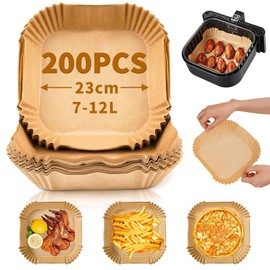 Baking Paper for Hot Air Fryer, 23 cm, 200 Pieces, Disposable Non-Stick Airfryer Baking Paper, Square, Waterproof, Oil-proof Baking Paper, Airfryer Accessories, Air Fryer Paper for Hot Air Fryer,