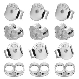 Genuine S925 Sterling Silver Earring Backs Replacements for Studs, 12Pcs/6Pairs Pierced Metal Support Backings Secure for Posts, Hypoallergenic Safety Butterfly Locking Ear Ring Stoppers 6.2X6.0X3.6mm