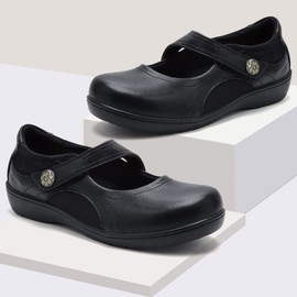 UZB Mary Jane Shoes Women Orthopedic Flats Comfortable Non Slip Casual Work Shoes, Black, 8.5 US