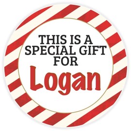 This is a Gift for Logan - 10 Pack Circle Stickers 3 Inch - Candy Cane Merry Christmas Gift Tag Present Tree Holiday Custom Name Santa Claus