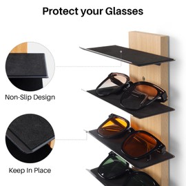 SEKSON Sunglasses Organizer for Wall, Solid Wood Sunglass Holder Display Rack, 6 Tier Eyeglasses Storage Shelf for Entryway, Living Room, Retail Showcase