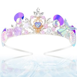 KIUEZIR Purple Mermaid Tail Tiara Headband - Ocean Series Alloy Crown with Fish Tail, Stars, Shells & Pearls Decor, Cute Summer Fantasy Headwear Headpiece for Theme, Birthday & Costume Parties