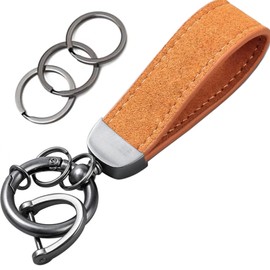 Mtverver Genuine Leather Car Keychain,Leather Key Chain Holder, 360 Degree Rotatable, with Anti-Lost D-Ring, 3 Keyrings (BROWN)