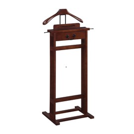 Proman Products Mission Wardrobe Wood Valet Stand with Drawer, Contour Hanger, Trouser Bar, Tie & Belt Hooks and Shoe Rack, Dark Walnut - VL36188
