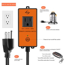 MIAOLINK 120v Automatic Vacuum Switch Wireless Remote Control Dust Collector Starter Outlet Switch (Battery Included) (120V)