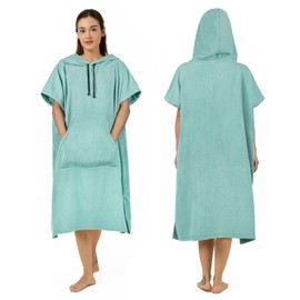Zingtto Surf Poncho Changing Robe Extra Large Thick Towel Poncho for Men Women with Hood Pocket for Beach Swimming, 41"x33", Teal