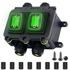 MKBKLLJY IP68 Waterproof Inline Cord Switch DPST DC 12V 20A 4 Pin 2 Position Toggle Switch Outdoor Waterproof Box Two Side Entry and Exit Line ON/Off with Green Light KCD4 Screws Heat Shrink Tubing