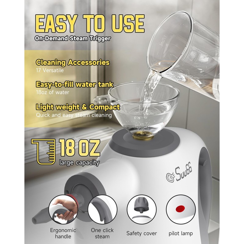 Handheld Steam Cleaner with Safety Lock, 500mL Large Tank &