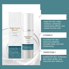 Suero Facial de Paquete Total, Suero de Vitamina C con Ácido Hialurónico y Péptidos, Suero Facial Antiedad para Mujeres y Hombres, Cuidado Reafirmante e Hidratante para Reducir Arrugas y Líneas Finas
