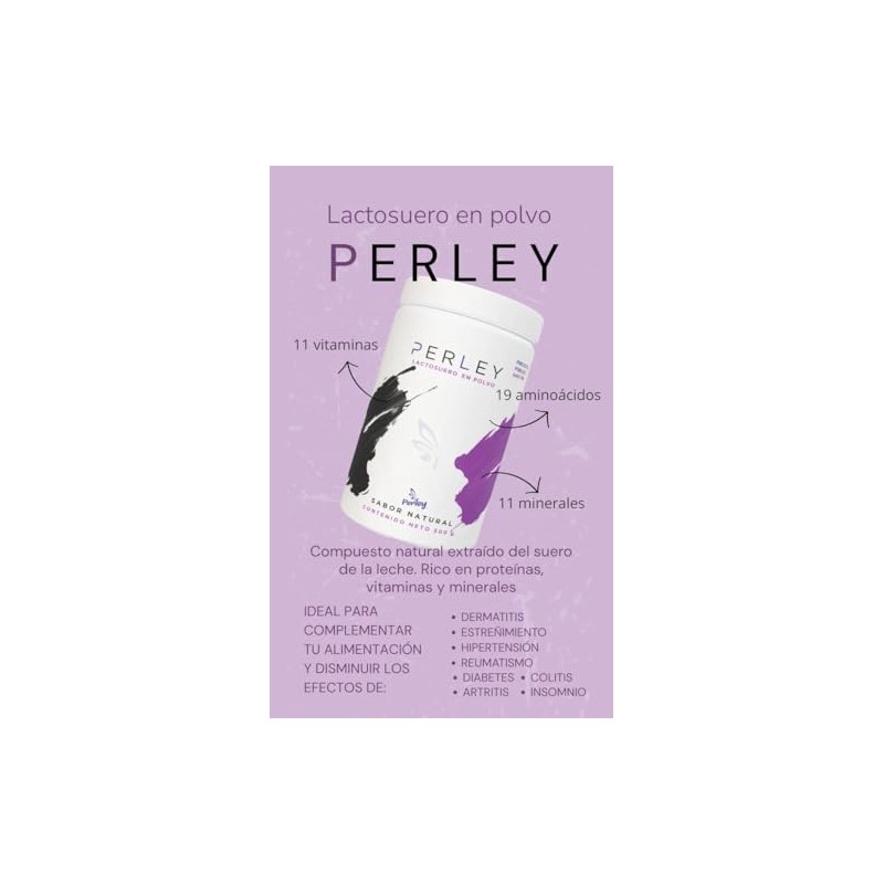 Perley Lactosuero en Polvo Original, 2Pzas, Sabor Natural, 500g, con