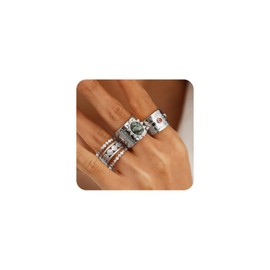 Dainty Gold Wide Band Ring Set for Women Adjustable Silver Bold Thick Finger Rings Chunky Crystal Open Thumb Knuckle Rings Jewelry Accessories (Silver)