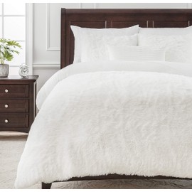 Chanasya Ultra Soft Longfur 3-Piece Bedding King Duvet Cover Set - Shaggy Chic Fuzzy Faux Fur Comforter Cover - Zipper Closure Reversible Mink (1 Duvet Cover & 2 Pillowcases) White - King