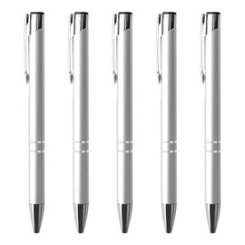 5Pcs Quality Luxury Metal Ballpoint Writing Pens, 1.0mm Smooth Black Gel Ink Business Retractable Ballpoint Pens with Stainless Steel Clip for Teachers Students Colleagues Office Wedding Gift (Silver)