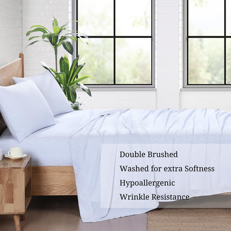 Casa Platino Bed Linen Set, Twin XL, Blue Stripes -