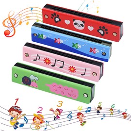 Children's Harmonica, Pack of 4 Harmonica, Wooden Harmonica, 16 Holes Diatonic Harmonica, Harmonica Toy, for Beginners / Professionals, Toy Gifts for Children (Style 2)