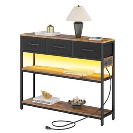 TIQLAB 39.5 inch Entryway Table with Power Outlets, Console Table with 3 Drawers and 2-Tier Shelves, Sofa Table, Entry Table for Hallway, Foyer, Living Room, Rustic Brown