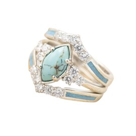 Vintage Turquoise Crystal Rings Set - 3pcs Wedding Ring Set for Women, Gold Tone/Silver Tone, Bohemian Style-gold7