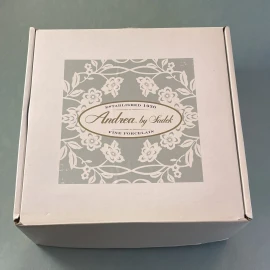 Andrea by Sadek Set of 4 Pot De Crème NEW Chocolate Dessert Cups, Lids, Tray White Platinum Trim