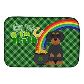 Caroline's Treasures WDK4820DDM Wirehair Black and Tan Dachshund St. Patrick's Day Dish Drying Mat Absorbent Dish Drying Mat Pad for Kitchen Counter Dish Drainer Mat for Countertop, 14 x 21", Multicol