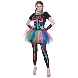 EraSpooky Vestido de tutú colorido con esqueleto para mujer, Multi color, L
