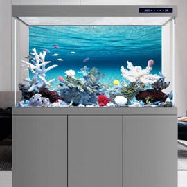 AWERT 48x20 inches Polyester Sunshine Ocean Floor Fish Tank Background Undersea Theme Aquarium Background Underwater Fish Tank Background