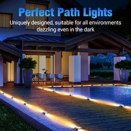 Quntis Solar Decking Lights 4 Pack, Warm White Solar Ground Light IP65 Waterproof, Pressure Resistant 3 Tons Driveway Dusk to Dawn Stair Lights for Lawn Patio Walkways Sidewalk Front Door Driveway
