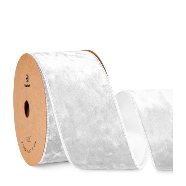 Vitalizart White Wired Velvet Ribbon 2.5 Inch Metallic Crushed Velvet