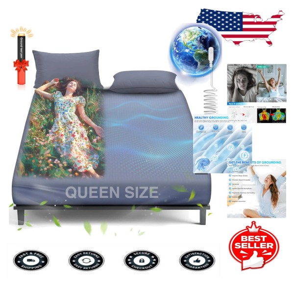 Queen Grounding Bed Sheet Set - Machine Washable Deep Grey
