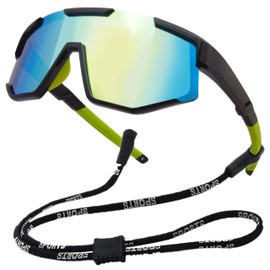 COOLSOME Kids Flexible Polarized Sunglasses with Strap Youth Sport Cycling Baseball for Boys Girls Age 6-12 (1, A|Black green/mirrroed, lens height/48mm)