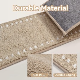 SIXHOME Soft Stair Treads Pads Stair Mats for Wooden Stair Carpet Landing Mat Non Slip Treads for Wooden Steps Indoor Beige 20x76cm (1-Pack)