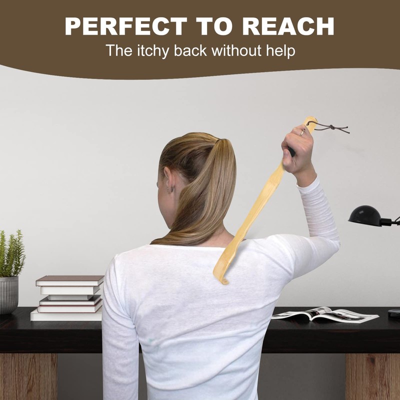 YIMICOO Wooden Bamboo Back Scratcher, 17 Inch Long Handle Back
