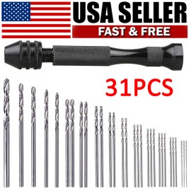 Unbranded Mini Micro Hand Drill Bits Set Small Manual Keyless Chuck Pin Vise Rotary 31Pcs